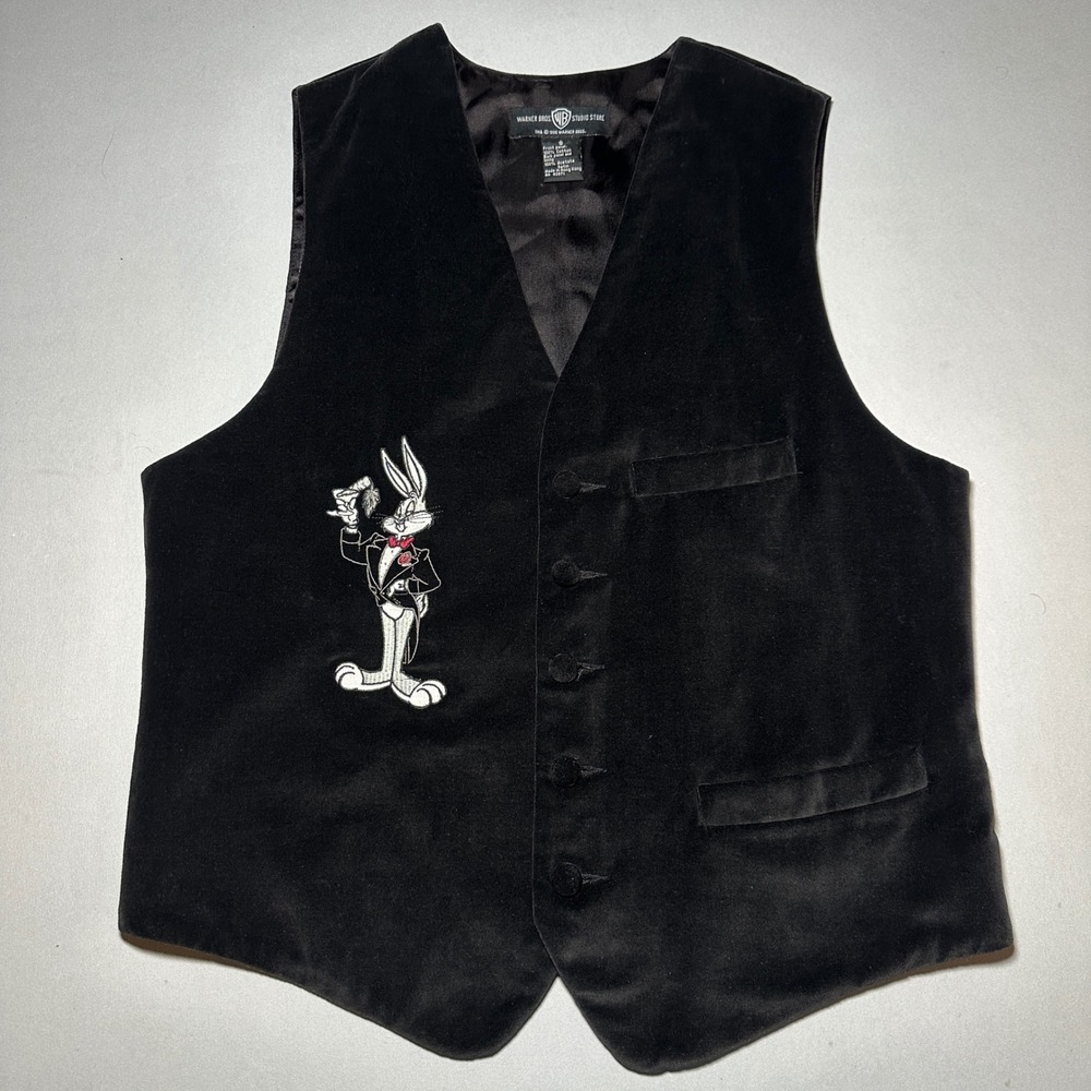 VTG 95 Bugs Bunny Tuxedo‎ Vest Mens Small Black Velvet Warner Bros Store